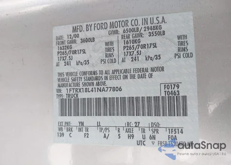 2001 Ford F-150 Lariat/Xl/Xlt from USA, damaged, VIN 1FTRX18L41NA77806